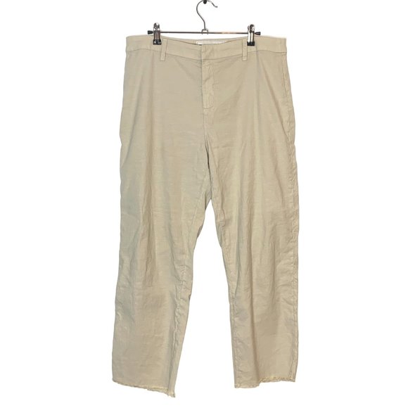Frank & Eileen Kinsale Trouser Linen Tan Wide Leg Pant High Rise Raw Hem Size 12 - Picture 8 of 16